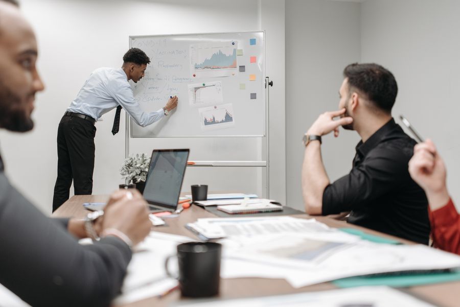 Team reviewing campaign performance data